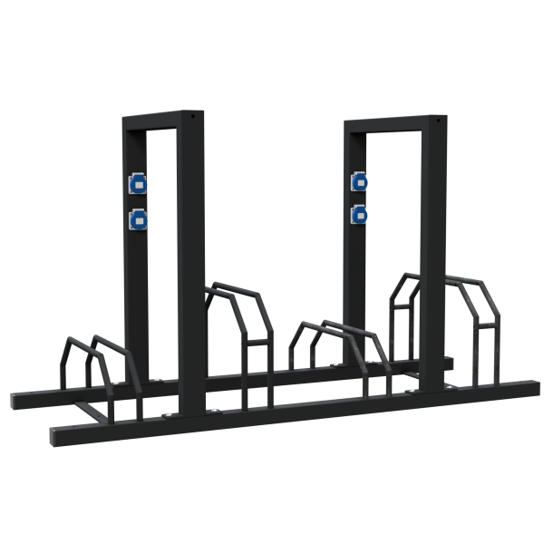 Bicycle stand | Row system | with leaning bracket | as an e-bike leaning bracket | hot-dip galvanised and coated in RAL9005 | 4 Bicycleslength: 1400 mm